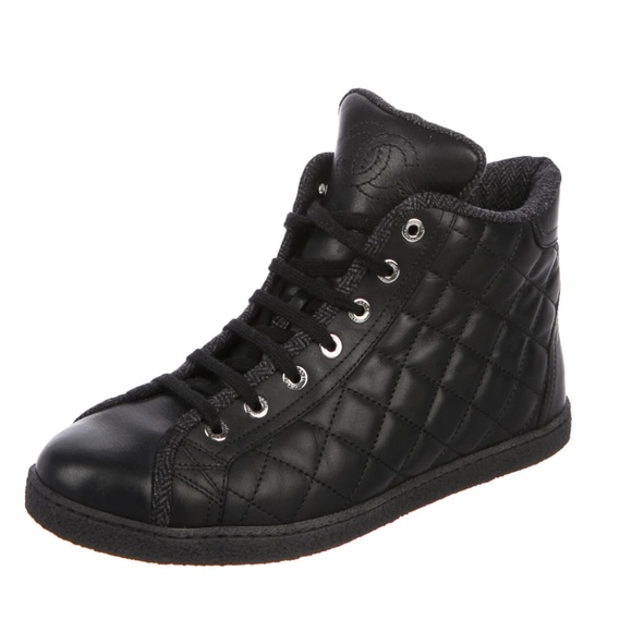 Chanel Lambskin High Top Sneakers Size 37.5 - Picture 2 of 6